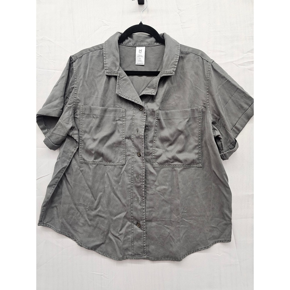Members Mark Tencel Camp Shirt‎ Womens Large Olive Green Short Sleeve Lyocell L